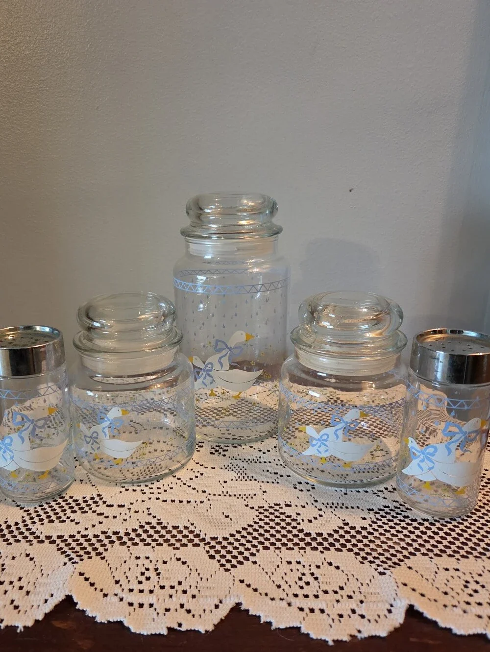 Vintage Goose Glass Canister Set Salt Pepper Shaker Cottage Core Farmhouse